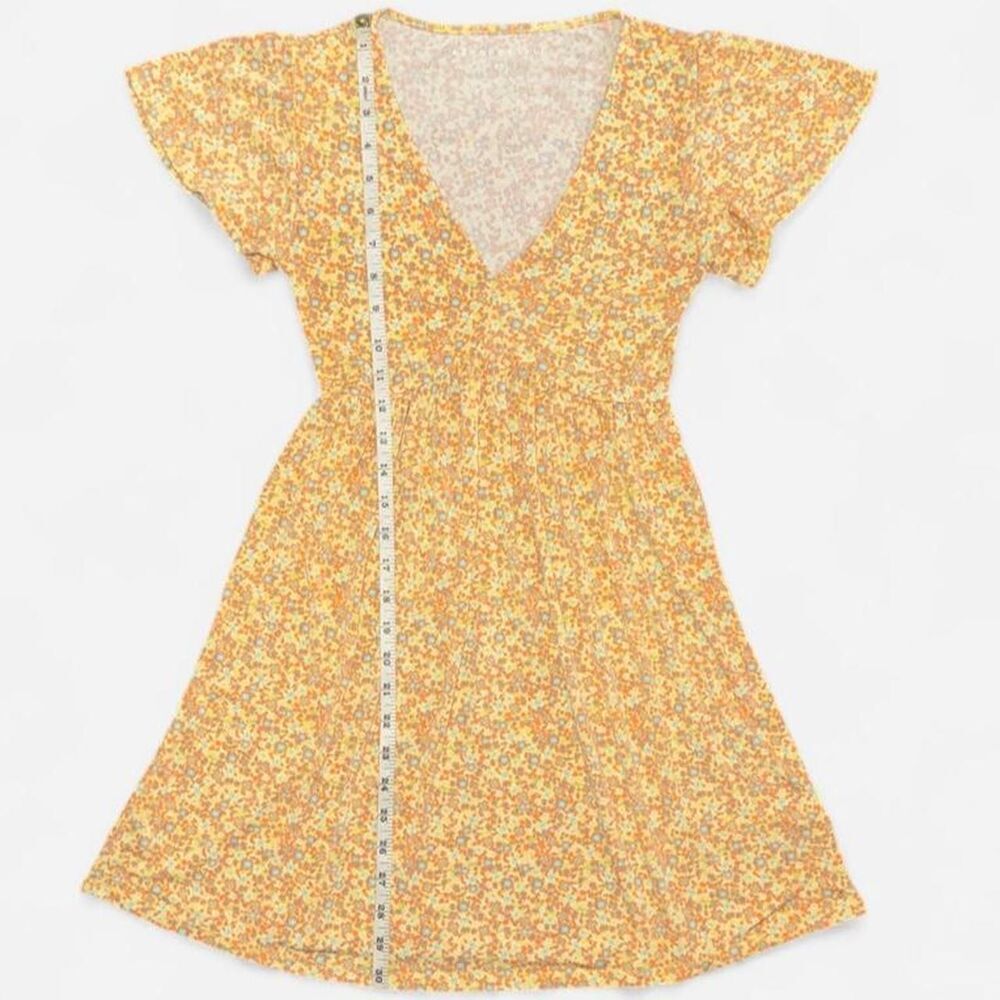 Aeropostale Yellow Floral Mini Dress with V-Neck and Butterfly Sleeves, Size XS - Picture 4 of 6